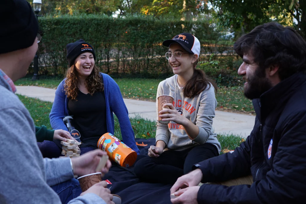 Princeton students gather outside for a study break.