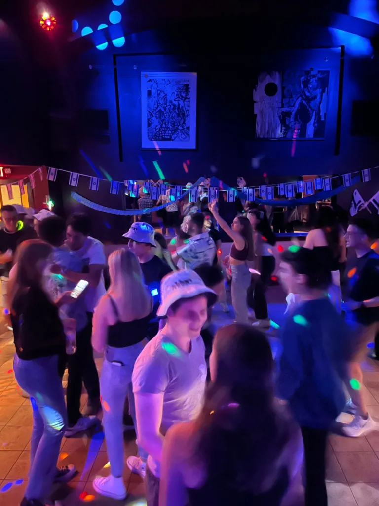 A group of students dancing together as part of celebrations for Israel Independence Day