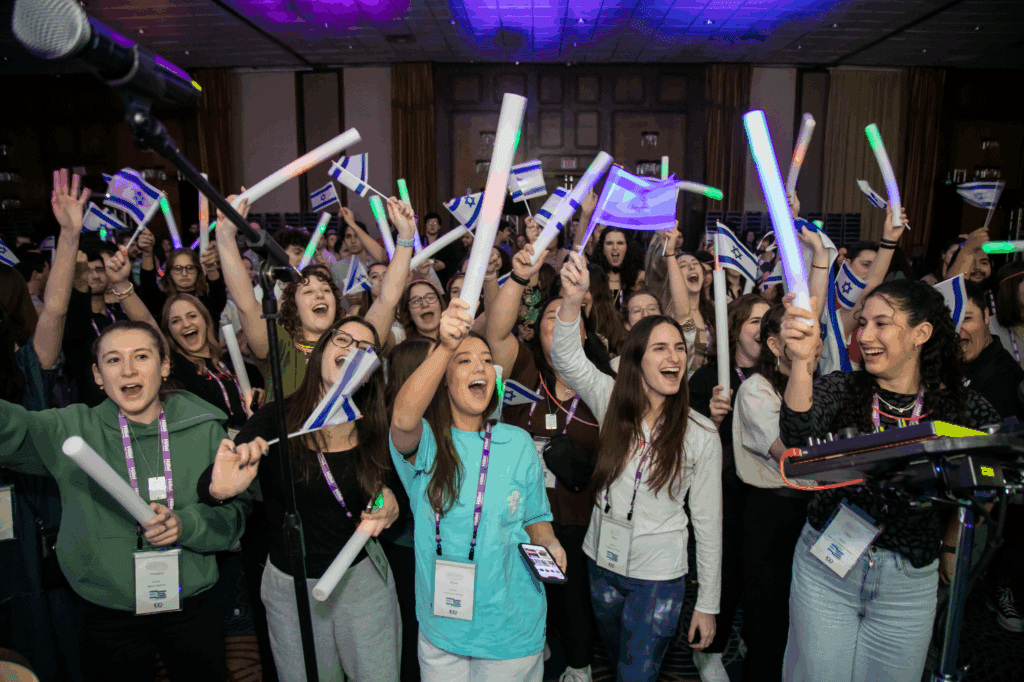 Jewish student celebrate Israel with joy at a Hillel International Israel Summit